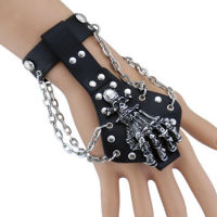 Halloween Skull Bracelet Punk Rock Style Man Skull Spike Glove Gothic Men Bracelet Glove Steampunk PU Leather Bangle Gifts