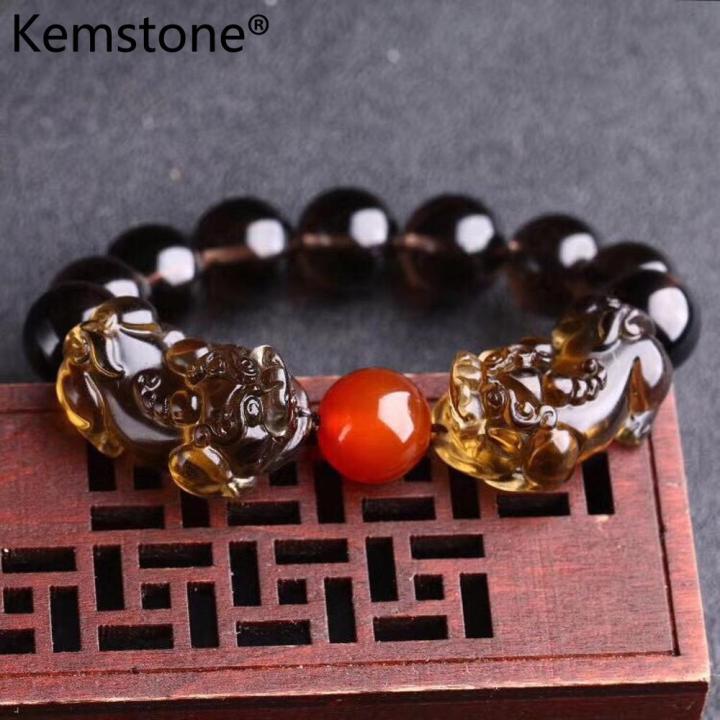 FengshuiGallary Natural Yellow Tiger`s Eye Gold Double Pixiu Lucky Bracelet-vachngandaiphat.com.vn
