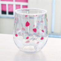 Cute Sakura Cat Paw Claw Cup Floral Cherry Double Layer Glass Coffee Milk Mug Cartoon Transparent Kawaii Best Gift for Chritmas