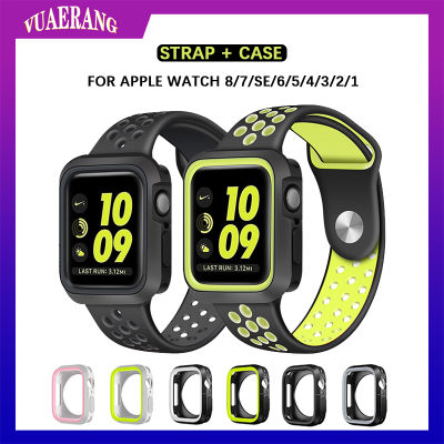 สายนาฬิกา VUAERANG + สายเคสสำหรับ Apple Watch 45มม. 41มม. 44มม. 40มม. 42มม. 38มม. เคสสปอร์ตซิลิโคนพร้อมสายรัดข้อมือสำหรับ I Watch Series 8 7 SE 6 5 4 3 2 1