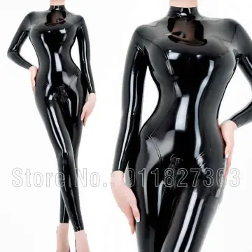  Latex Catsuit Rubber Bodysuit with Zip Back Through