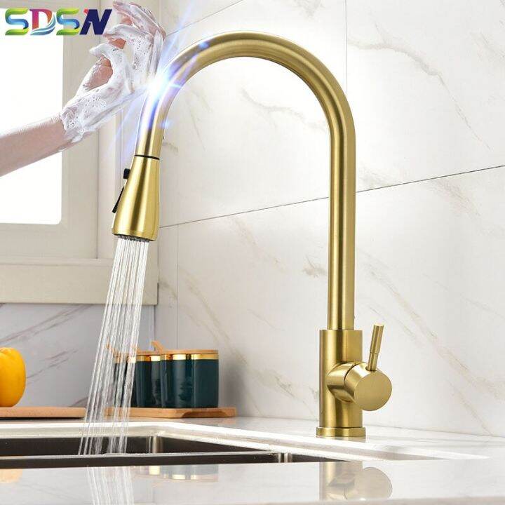 Smart Touch Kitchen Faucet Three Function Pull Dow Sprayer Hot Cold