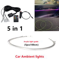 5 in 1 RGB LED Car Atmosphere Interior Ambient Light 5M Acrylic Fiber Optic Strip Light by App Control DIY Music control