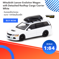 MITSUBISHI LANCER EVOLUTION WAGON WITH DETACHED ROOFTOP CARGO CARRIER WHITE 1:64 (TARMAC)