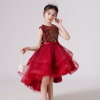 ZZOOI Girl Princess Lace Dress Trailing Tutu Children Communion Vestido Sequin Flower Birthday Party Wedding Clothes