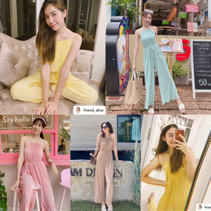 จั๊มสูทงานพลีท-pleat-jumpsuit-จั้มสูทอัดพลีทพาสเทลน่ารัก-นางแบบใส่งานจริง-จั๊มสูทผู้หญิงอวบใส่ได้สวยน่ารัก