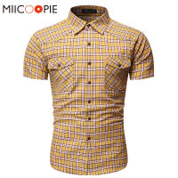 Double Pocket Cargo Plaid Shirt Men New Fashion Button Down Short Sleeved Cotton Check Shirts Business Work Wear Chemise Homme