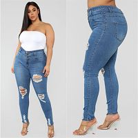 【YP】 size vestuário XL-5XL rasgado das mulheres calça jeans de cintura alta skinny casuais calças lápis qualidade preço atacado