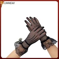 UMMEAX ถุงมือแบบตาข่ายสำหรับเจ้าสาว,ชุดพรอมแบบโปร่งถุงมือตาข่ายถุงมือแบบเปิดครึ่งนิ้วเต็มนิ้วถุงมือลูกไม้งานแต่งงาน