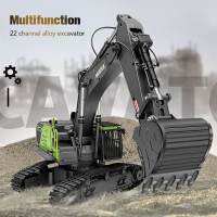 Huina 1593 1:14 RC Excavator 22CH หมุนโลหะผสมสีเขียวรีโมตคอนโทรลอาร์ซีรถบังคับวิทยุสกรูไดรฟ์คู่วิศวกรรมยานยนต์