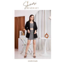 Shinori Blazer Set - เซตสูท 3 ชิ้น เสื้อสูท+เสื้อครอป+กระโปรง ลายชิโนริ (สีดำ)​