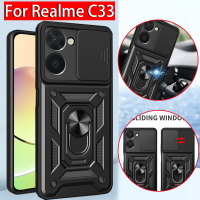 สำหรับ Realme C33 Realme C33 C 33เคสโทรศัพท์วงแหวน Pelindung Logam กรอบตัวยึดกล้องแบบกดฝาแข็งเคสกันกระแทกกันกระแทก