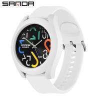 SANDA Trendy Fashion Men Quartz Watch 50M Waterproof Casual Simple Dial Silicone Strap Baseball Sports Personality Wristwatch