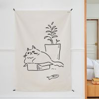 ▽✔♞ Boho Decor Bedroom Kawaii Room Decor Cat Kids White Blanket Background Cloth Wall Cloth Tapestry Wall Hanging for Home Decor