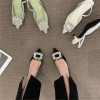 {shoe shop} รองเท้าแตะส้นเตี้ยต่ำสำหรับสตรีปลายแหลม,รองเท้าส้นเข็มสำหรับฤดูร้อนขนาดพิเศษ43 Zapatos De Mujer Tacon Cuadrado