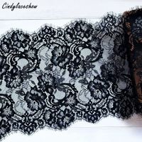 [HOT!] Cindylaceshow 3Meters 23.5cm Width Black Eyelash Lace Trim Flowers Underwear Bra Decor Craft Sewing Lace Fabric Dress Making DIY