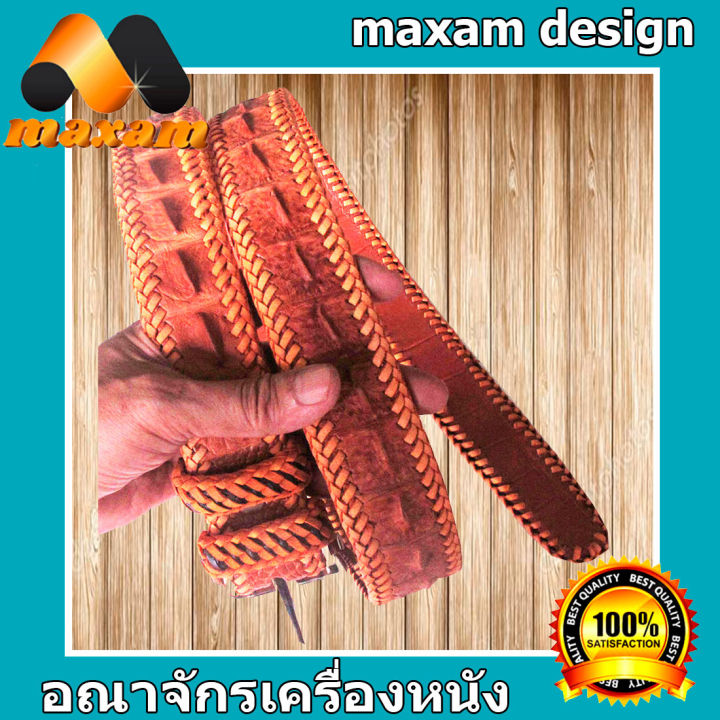 จระเข้แท้-สีแทน-เข็มขัดหนังจระเข้แท้100-ยาวตลอดเส้น-48นิ้ว-maxam-design