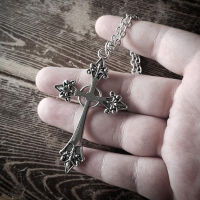 New Goth Large Detailed Cross Drill Jewel Necklace Classical Rock Vampire Pendant Steam Punk Jewellery Amulet Statement Gift