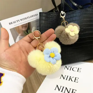 Pu Leather Crab Pom Pom Keychain Cute Cartoon Animal Car Pendant