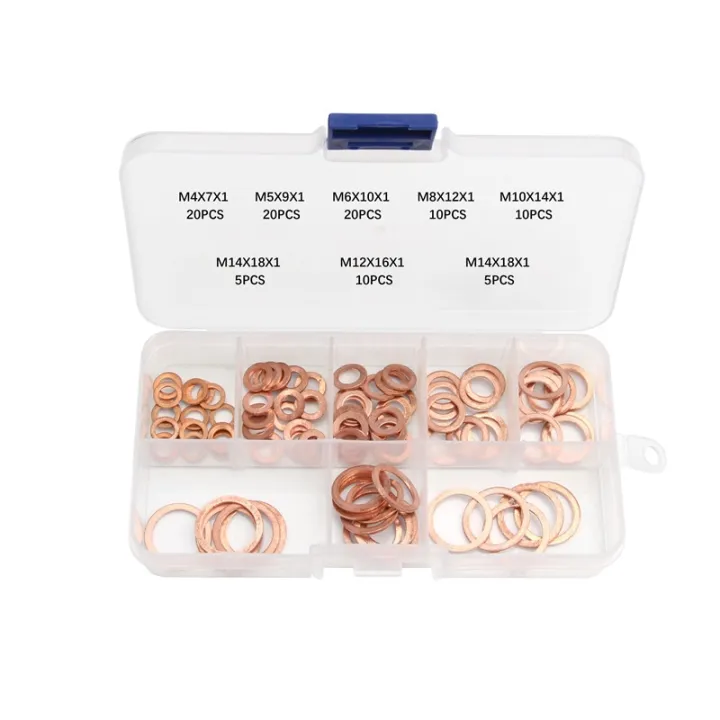 100pcs-set-m4-m14-assorted-copper-washer-gasket-set-flat-ring-seal-assortment-kit-with-box-for-hardware-accessories