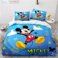 №卐 Blue Disney Mickey Mouse Pattern Bedding Set Printed 3d Duvet Cover Pillowcase Single Double Queen King Size Children Bed Linen