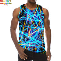 Blue Lines Tank Top For Men 3D Print Psychedelic Sleeveless Pattern Top Graphic Vest Streetwear Novelty Hip Hop Tees