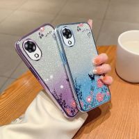 เคสสำหรับ OPPO A17 A16 A17K 4G เคสโทรศัพท์ TPU แบบน่มสำหรับ OPPO A16K A15 A35 A15S ชุบหรูหราไล่ระดับสีแบบดอกไม้แวววาวฝาหลังกันกระแทก