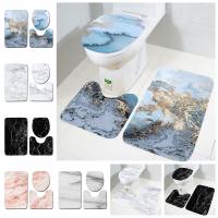 Bath Rug 3pcs Bathroom Mat Set Anti Slip Car Bath Mat Marble Pattern And Shower Curtain Set Washable Toilet Seat Lid Cover