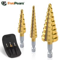 FivePears Step Drill Bit Set，HSS Material  Titanium Plated Surface，Applicable To:Soft Metal Materials Such As Wood/Plastic/Brass Drills Drivers