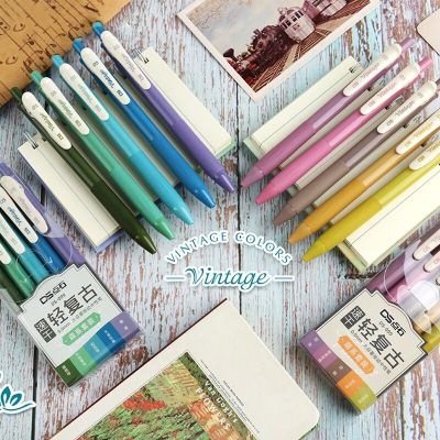 5pcs Vintage Ink Gel Pen Ballpoint 0.5mm Deep Sea Blue Dark Green Brown Red Color Marker Liner Stationery Office School F655 Pens