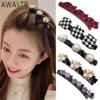 Double Layer Plait Barrettes Flocked Pearl Bangs Hair Clip Hairpin Braid Hairgrip Hair Accessories For Woman Barrettes Headwear