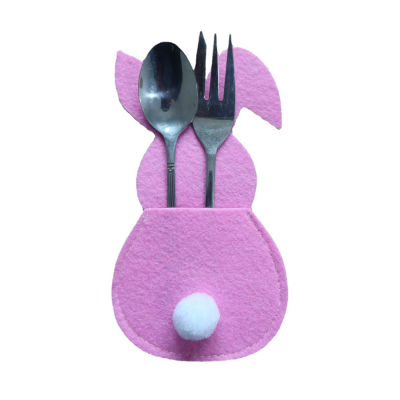 Hot 4Pcs Easter Bunny Felt ผู้ถือช้อนส้อม Happy Easter ตกแต่งสำหรับ Home Tableware อุปกรณ์เสริมกระต่ายช้อนส้อมกระเป๋า Table