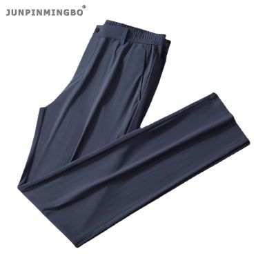 JUNPINMINGBO New Fahsion Style Summer Ice Silk Pants for Man Thin Quick-drying Pants Large Size Suit Pants Elastic Waist Pants Straight Leg Casual Man