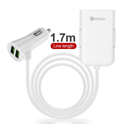 USB 4พอร์ตที่ชาร์จแบตในรถ QC3.0ชาร์จเร็ว + 2.4A + 3.1A 5.6ฟุตสายไฟต่อสายสำหรับ iPhone 12 Xiaomi โทรศัพท์มือถือ LCZ396ที่ชาร์จแบตในรถ S