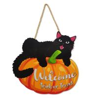 Wood Pumpkin Welcome Sign with Cat Wood Pumpkin Wall Hanging Sign Front Door Hanging Decor for Party Home Door Decoration Supplies polite