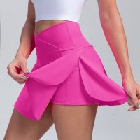 S-2XL Tennis Skorts With Pockets High Waist Fake Two Pieces Sport Skirts Fitness Running Shorts Super Stretchy Dress Activewear