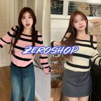 Zero shop?พร้อมส่ง? (Zero-M5330) เสื้อไหมพรมเปิดไหล่ ดีเทลลายทาง -C