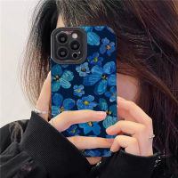 เคสโทรศัพท์ภาพดอกไม้สีฟ้า Ins สำหรับ iPhone 14/13/12/11 Pro Max 12 13 Mini 6 6S 7 8 Plus X XR XS Max ปลอกโทรศัพท์แฟชั่นที่สร้างสรรค์ที่ครอบโทรศัพท์พร้อมเลนส์คลุมทั้งหมดป้องกันกล้องฝาครอบ