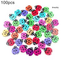 Livecity 100Pcs 2 Holes Ladybug Shape Wooden Buttons Clothes Sewing Scrapbook Decoration