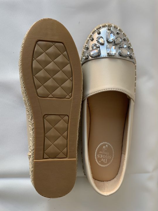 ไซส์-36-44-lux-diamond-รองเท้าลำลองผู้หญิง-คัทชู-หุ้นส้น-สันหนา-2-cm-ประดับเพชรด้านหน้า-รองเท้าไซส์ใหญ่