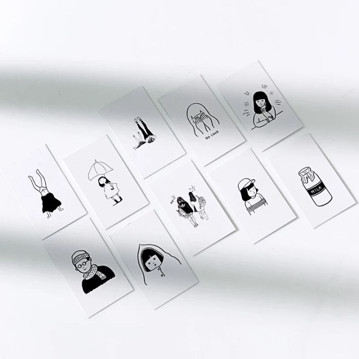 เซท-การ์ดขนาดเล็ก-เซทการ์ดลายขาวดำสไตน์เกาหลี-cardรูปวาดน่ารักๆ-ไม่ซ้ำกัน