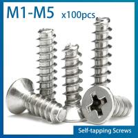 100pcs/ lot Cross Recessed Countersunk Head Self-tapping Screws Nickel Plated Carbon Steel M1 M2 M2.6 M3 M4 Flat Phillips Screw Screw Nut Drivers