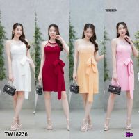 MM18236 เดรสแขนกุด ไหล่ตาข่าย แต่งโบว์ Sleeveless dress, mesh shoulder, decorated with bow..