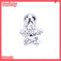 Variety ✨Hot Sale✨ ต่างหูหมุดเจาะร่างกายทำจากกระดูกอ่อนทรงเกลียวรูปดอกไม้และพลอยเทียมคริสตัล