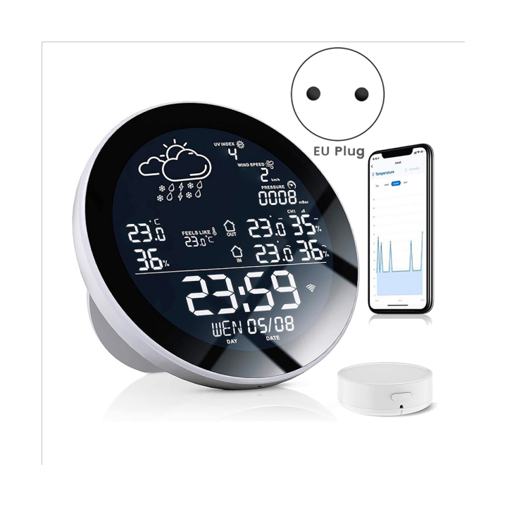 Tuya Wifi Smart Weather Station with Clock Temperature & Humidity Meter