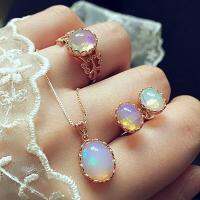 QianXing Shop 3pcs/set Colored stone Ring Necklace Earrings Women Gift Fashion Accessory