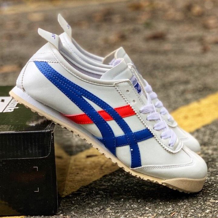 Onitsuka tiger México 66 Sneakers Men and Women Shoes White Blue Red Super  Soft Leather Sheepskin Sports Running Jogging Shoe 