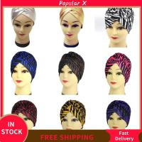 POPULAR X Mujer โพลีเอสเตอร์ ผ้าพันคอพันหัว หมวกฮิญาบด้านในอิสลาม อาหรับ turbante ม้าลาย ผ้าโพกหัวมุสลิมพับ