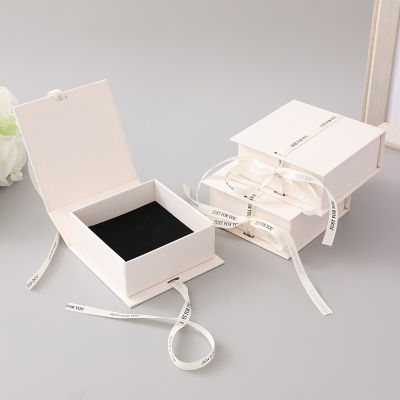 Simple Atmosphere Earring Creative Wedding Flip With Hand Gift Box Ring Ribbon Book Box Packing Box Gift Box