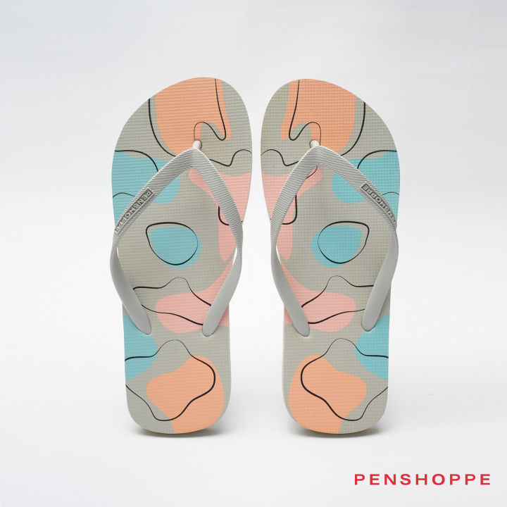 Penshoppe Printed Flip Flops Slippers For Women (Light Gray) | Lazada PH